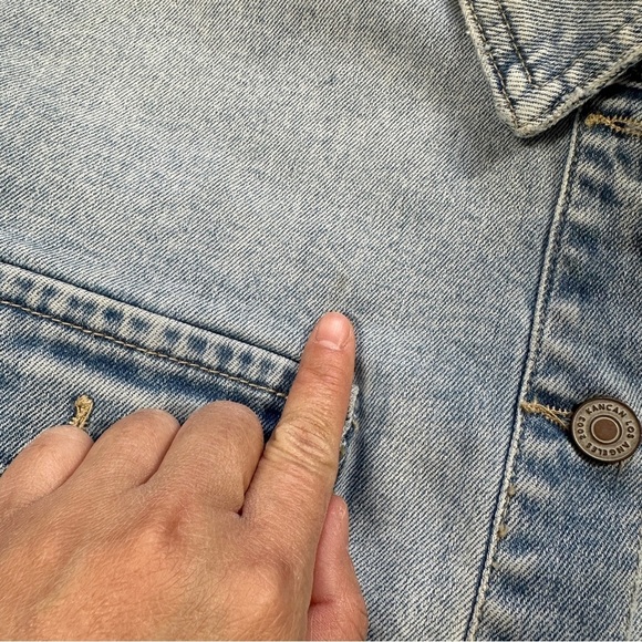 KanCan Jean Jacket Longsleeve Cropped Plaid Details Aligyn Frayed Hem Blue S - Picture 14 of 16